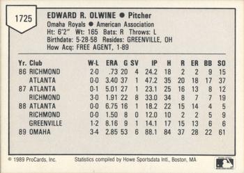 1989 ProCards Triple A #1725 Ed Olwine Back