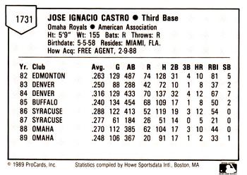 1989 ProCards Triple A #1731 Jose Castro Back