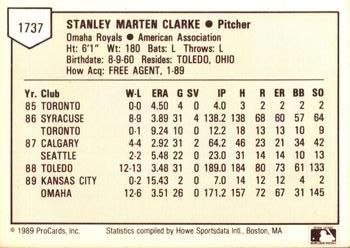 1989 ProCards Triple A #1737 Stan Clarke Back