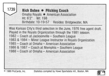 1989 ProCards Triple A #1739 Rich Dubee Back