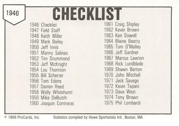 1989 ProCards Triple A #1946 Checklist Back