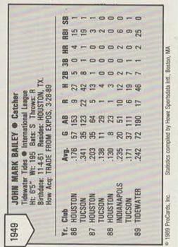1989 ProCards Triple A #1949 Mark Bailey Back