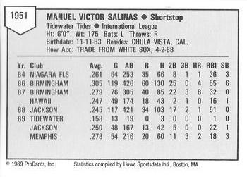 1989 ProCards Triple A #1951 Manny Salinas Back
