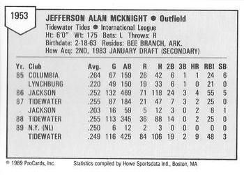 1989 ProCards Triple A #1953 Jeff McKnight Back