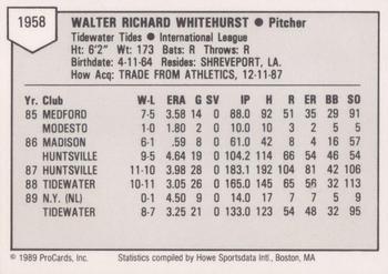 1989 ProCards Triple A #1958 Wally Whitehurst Back