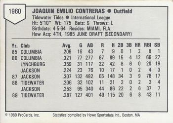 1989 ProCards Triple A #1960 Joaquin Contreras Back