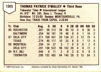 1989 ProCards Triple A #1965 Tom O'Malley Back