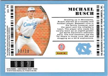 2019 Panini Contenders Draft Picks Collegiate - Contenders Optic College Ticket Autographs Gold #14 Michael Busch Back