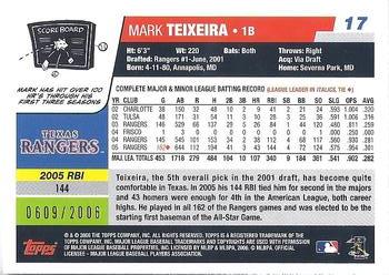 2006 Topps Opening Day - Red Foil #17 Mark Teixeira Back