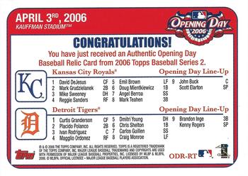 2006 Topps - Opening Day Relics #ODR-RT Kansas City Royals vs. Detroit Tigers Back