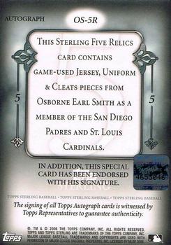 2006 Topps Sterling - Five Relics Autographs Prime #OS-5R Ozzie Smith Back