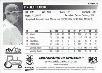 2012 Choice Indianapolis Indians - SGA (B&W Reverse) #15 Jeff Locke Back