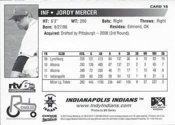 2012 Choice Indianapolis Indians - SGA (B&W Reverse) #18 Jordy Mercer Back