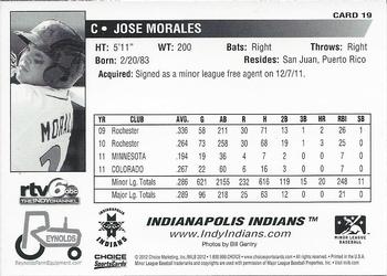 2012 Choice Indianapolis Indians - SGA (B&W Reverse) #19 Jose Morales Back