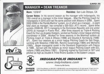 2012 Choice Indianapolis Indians - SGA (B&W Reverse) #25 Dean Treanor Back