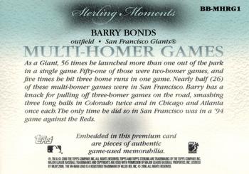 2006 Topps Sterling - Moments Relics #BB-MHRG1 Barry Bonds HR 1 Back
