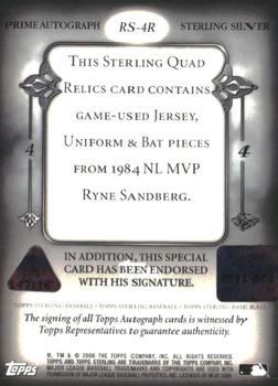 2006 Topps Sterling - Quad Relics Autographs Sterling Silver Prime #RS-4R Ryne Sandberg Back