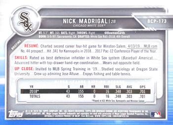 2019 Bowman Chrome - Prospects Purple Shimmer Refractor #BCP-173 Nick Madrigal Back