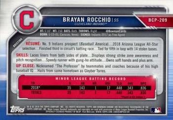 2019 Bowman Chrome - Prospects Purple Shimmer Refractor #BCP-209 Brayan Rocchio Back