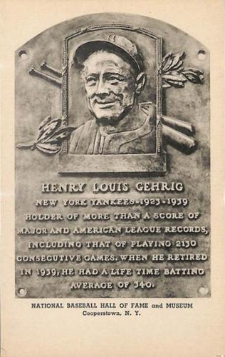 1944-45 Albertype Hall of Fame Plaque Postcards (Type 1) #NNO Lou Gehrig Front