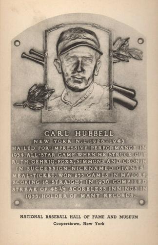1946-52 Albertype Hall of Fame Plaque Postcards (Type 2) #NNO Carl Hubbell Front
