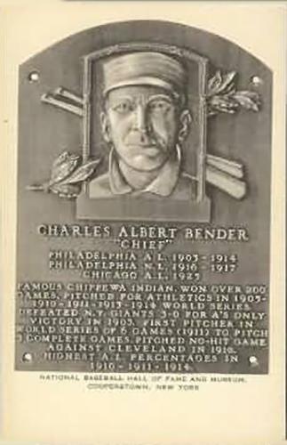 1953-55 Artvue Hall of Fame Plaque Postcards (Type 1) #NNO Chief Bender Front