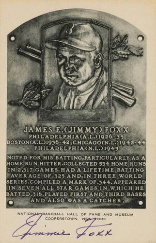 1953-55 Artvue Hall of Fame Plaque Postcards (Type 1) #NNO Jimmie Foxx Front