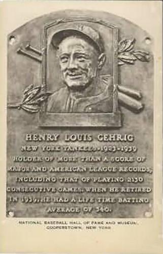1953-55 Artvue Hall of Fame Plaque Postcards (Type 1) #NNO Lou Gehrig Front