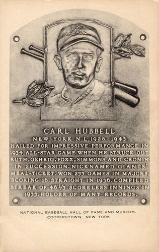 1953-55 Artvue Hall of Fame Plaque Postcards (Type 1) #NNO Carl Hubbell Front
