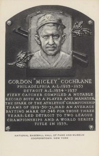 1956-63 Artvue Hall of Fame Plaque Postcards (Type 2) #NNO Mickey Cochrane Front