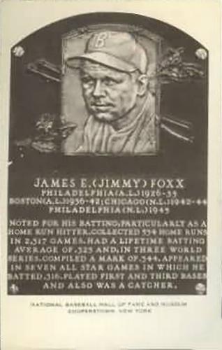 1956-63 Artvue Hall of Fame Plaque Postcards (Type 2) #NNO Jimmie Foxx Front