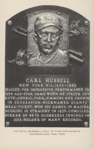 1956-63 Artvue Hall of Fame Plaque Postcards (Type 2) #NNO Carl Hubbell Front
