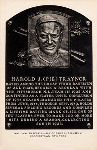 1956-63 Artvue Hall of Fame Plaque Postcards (Type 2) #NNO Pie Traynor Front