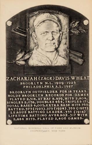 1956-63 Artvue Hall of Fame Plaque Postcards (Type 2) #NNO Zack Wheat Front