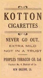 1911-16 People's Tobacco Kotton (T216) #NNO Topsy Hartsel Back