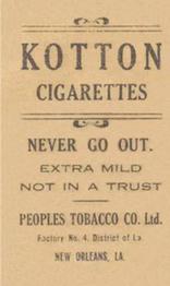 1911-16 People's Tobacco Kotton (T216) #NNO Hughie Jennings Back