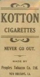 1911-16 People's Tobacco Kotton (T216) #NNO Heinie Zimmerman Back