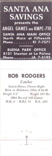 1965 Universal Match Santa Ana Savings and Loan Los Angeles Angels Matchbooks #NNO Bob Rodgers Back