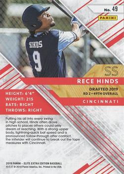 2019 Panini Elite Extra Edition #49 Rece Hinds Back