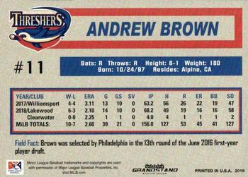 2019 Grandstand Clearwater Threshers #NNO Andrew Brown Back