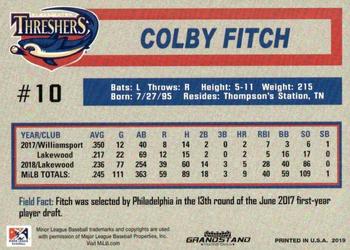 2019 Grandstand Clearwater Threshers #NNO Colby Fitch Back