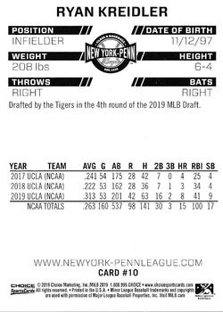 2019 Choice New York-Penn League Top Prospects #10 Ryan Kreidler Back
