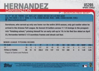 2019 Topps Update - Rainbow Foil #US205 Darwinzon Hernandez Back