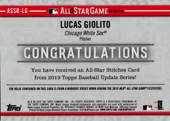 2019 Topps Update - All-Star Stitches Relics #ASSR-LG Lucas Giolito Back
