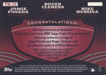 2006 Topps Triple Threads - Relic Combos #TTRC-213 Jorge Posada / Roger Clemens / Mike Mussina Back