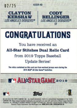 2019 Topps Update - All-Star Stitches Dual Relics #ASSDR-KB Cody Bellinger / Clayton Kershaw Back