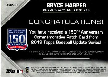 2019 Topps Update - 150th Anniversary Manufactured Patch Relics #AMP-BH Bryce Harper Back