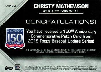 2019 Topps Update - 150th Anniversary Manufactured Patch Relics #AMP-CM Christy Mathewson Back
