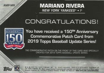 2019 Topps Update - 150th Anniversary Manufactured Patch Relics #AMP-MR Mariano Rivera Back