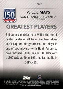 2019 Topps Update - 150 Years of Professional Baseball #150-2 Willie Mays Back